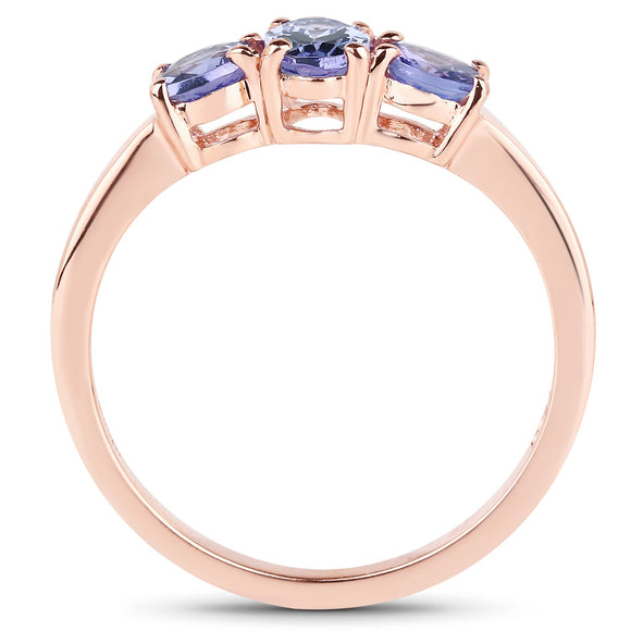 18K Rose Gold Plated 0.90 Carat Genuine Tanzanite .925 Sterling Silver Ring