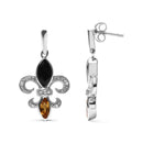 .925 Sterling Silver Marquise Cut Onyx and Citrine with Diamond Accent Fleur De Lis Drop Stud Earrings (H-I Color, SI1-SI2 Clarity)-3