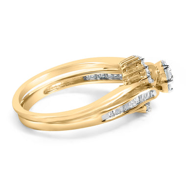 14K Yellow Gold Plated Sterling Silver 1/2 Cttw Diamond Cluster Spiral Bridal Set - 0