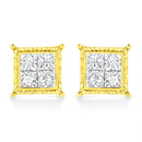 14K Yellow Gold 1 Cttw Princess Cut Diamond Square Stud Earrings-1