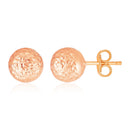14k Rose Gold Ball Earrings with Crystal Cut Texture-1