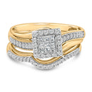 14K Yellow Gold Plated Sterling Silver 1/2 Cttw Princess Square Diamond Bridal Set-1
