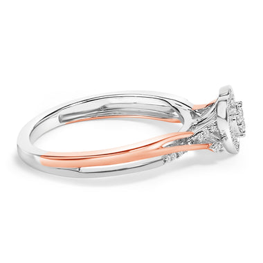 14K Rose Gold Plated Sterling Silver 1/10 Cttw Diamond Heart Motif Ring - 0