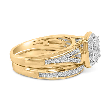 14K Yellow Gold Plated Sterling Silver 1/2 Cttw Diamond Square Cluster Bridal Set - 0