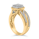 14K Yellow Gold Plated Sterling Silver 1/2 Cttw Diamond Square Cluster Bridal Set-4