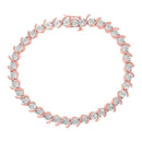 14K Rose Gold Plated .925 Sterling Silver 1/10 Cttw Diamond Round Miracle Plate and "S" Link Tennis Bracelet (I-J Color, I2- I3 Clarity) - 7"-4