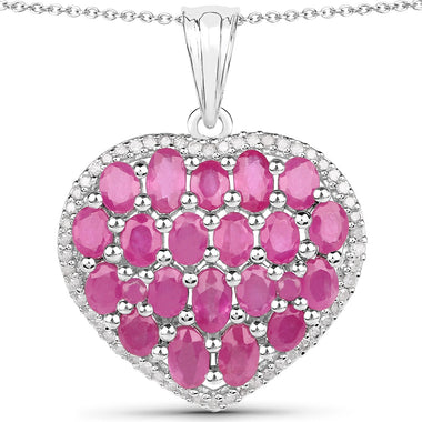5.00 Carat Genuine Ruby and White Diamond .925 Sterling Silver Pendant