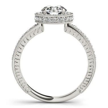 14k White Gold Milgrain Border Diamond Pave Engagement Ring (1 1/2 cttw) - 0