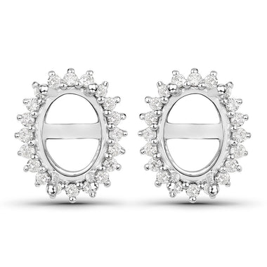 0.26 Carat Genuine White Diamond 14K White Gold Semi Mount Earrings - holds 8x6mm Oval Gemstones