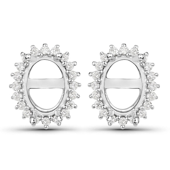 0.26 Carat Genuine White Diamond 14K White Gold Semi Mount Earrings - holds 8x6mm Oval Gemstones