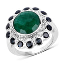 6.88 Carat Dyed Emerald & Blue Sapphire .925 Sterling Silver Ring-1