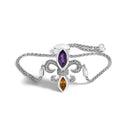 .925 Sterling Silver Marquise Purple Amethyst, Orange Citrine, and Diamond Accent Lariat 4â€-10â€ Fleur De Lis Adjustable Bolo Bracelet (I-J Color, I1-I2 Clarity)-1