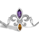 .925 Sterling Silver Marquise Purple Amethyst, Orange Citrine, and Diamond Accent Lariat 4â€-10â€ Fleur De Lis Adjustable Bolo Bracelet (I-J Color, I1-I2 Clarity)-2