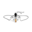 .925 Sterling Silver Marquise Black Onyx, Orange Citrine, and Diamond Accent Lariat 4â€-10â€ Fleur De Lis Adjustable Bolo Bracelet (I-J Color, I1-I2 Clarity) - 7"-1