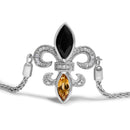 .925 Sterling Silver Marquise Black Onyx, Orange Citrine, and Diamond Accent Lariat 4â€-10â€ Fleur De Lis Adjustable Bolo Bracelet (I-J Color, I1-I2 Clarity) - 7"-2