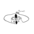 .925 Sterling Silver Marquise Black Onyx and Diamond Accent Lariat 4â€-10â€ Fleur De Lis Adjustable Bolo Bracelet (I-J Color, I1-I2 Clarity)-1