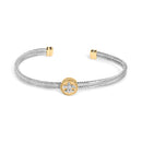 18K Yellow Gold Plated .925 Sterling Silver Diamond Accent  and Fleur Di Lis Medallion Bangle Bracelet (I-J Color, SI1-SI2 Clarity) - 7.25 Inches-1