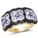 14K Yellow Gold Plated 2.60 Carat Genuine Tanzanite and Black Spinel .925 Sterling Silver Ring-1