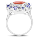4.50 Carat Genuine Peach Moonstone and Tanzanite .925 Sterling Silver Ring-2