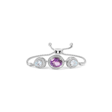 .925 Sterling Silver Oval Amethyst and Pear Blue Topaz with Diamond Accent Lariat 4â€-10â€ Adjustable Bolo Bracelet (H-I Color, SI1-SI2 Clarity) - 0