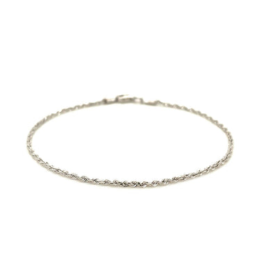 14k White Gold Solid Diamond Cut Rope Bracelet 1.5mm - 0