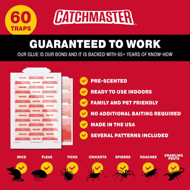 Catchmaster Pro Strength Mouse & Insect Glue Boards 60pk Traps Indoor for Home, Adhesive Bug Catcher, Rat & Rodent Sticky Trap, Non Toxic Bulk Pre-Baited Glue Traps, Pet Safe House Pest Control - 0