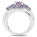 2.43 Carat Genuine Amethyst and Tanzanite .925 Sterling Silver Ring-2