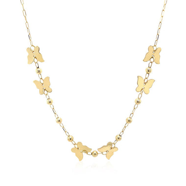 14k Yellow Gold 18 inch Necklace with Polished Butterflies and Beads - 0