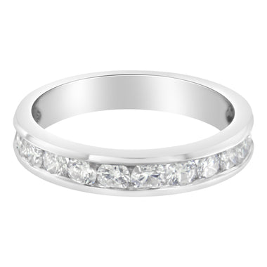 IGI Certified 1.0 Cttw Diamond 18K White Gold Channel-Set Half-Eternity Band Wedding Ring (E-F Color, I1-I2 Clarity) - Size 5-1/2 - 0