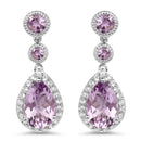 7.16 Carat Genuine Pink Amethyst and White Topaz .925 Sterling Silver Earrings-1