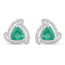 1.23 Carat Genuine Zambian Emerald and White Diamond 14K White Gold Earrings-1