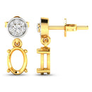 0.11 Carat Genuine White Diamond 14K Yellow Gold Semi Mount Earrings - holds 7x5mm Oval Gemstones-2