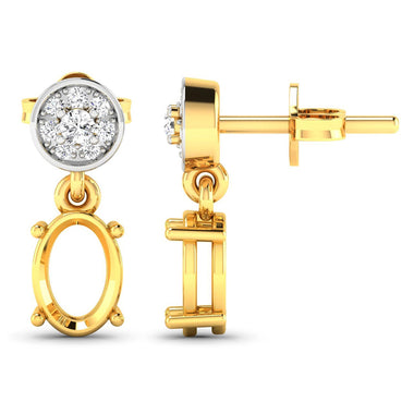 0.11 Carat Genuine White Diamond 14K Yellow Gold Semi Mount Earrings - holds 7x5mm Oval Gemstones - 0