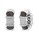 18K White Gold Flash Plated .925 Sterling Silver Clear Graphite Grey Enamel 5/8 Cttw Round Diamonds Huggie Hoop Earrings (F-G Color, VS1-VS2 Clarity)-1