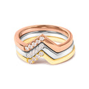 14K Gold 1/4 Cttw Diamond Geometrical Chevron V Stackable Band Ring Set (G-H Color, SI1-SI2 Clarity) - Size 7-4
