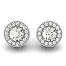 14k White Gold Round Diamond Halo Milgrain Border Earrings (3/4 cttw)-1