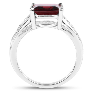 2.99 Carat Genuine Garnet and White Topaz .925 Sterling Silver Ring - 0