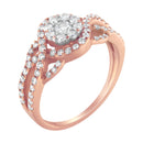 10K Rose Gold 3/4 Cttw Diamond Floral Cluster Head and Twisted Shank Cocktail  Ring (H-I Color, SI1-SI2 Clarity)- Size 7-1