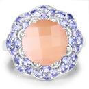 7.20 Carat Genuine Peach Moonstone and Tanzanite .925 Sterling Silver Ring-3