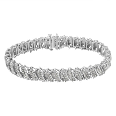 .925 Sterling Silver 3.0 Cttw Diamond Multi Row Cluster Slanted Wave Link 7-Â¼â€ Tennis Bracelet (I-J Color, I2-I3 Clarity) - 0
