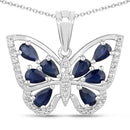 1.67 Carat Genuine Blue Sapphire and White Zircon .925 Sterling Silver Pendant-1