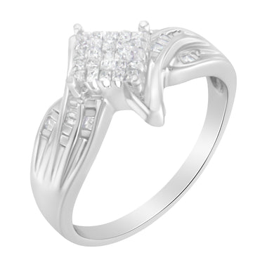 10K White Gold 1/3 Cttw Princess and Baguette Cut Diamond Bypass Style Cocktail Ring (I-J Color, I1-I2 Clarity) - Size 4 - 0