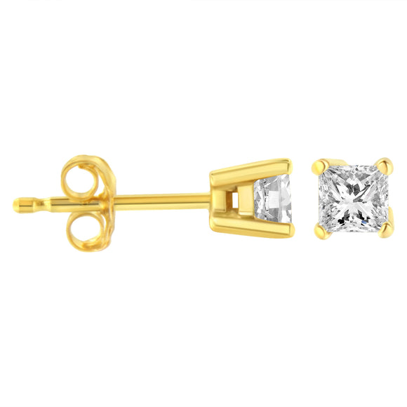 14K Yellow Gold 3/8 Cttw Princess-Cut Square Near Colorless Diamond Classic 4-Prong Solitaire Stud Earrings (J-K Color, SI1-SI2 Clarity)