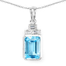 9.99 Carat Genuine Swiss Blue Topaz and White Topaz .925 Sterling Silver Pendant-1