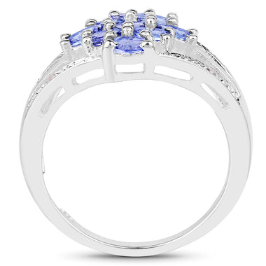 1.59 Carat Genuine Tanzanite and White Topaz .925 Sterling Silver Ring - 0