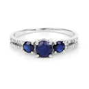 1.08 Carat Genuine Blue Sapphire and White Diamond 14K White Gold Ring-3