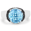 4.94 Carat Genuine Baby Swiss Blue Topaz and Black Diamond .925 Sterling Silver Ring-3