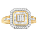10K Yellow Gold 1/2 Cttw Diamond Square Cluster Cocktail Ring-1