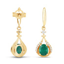 0.70 Carat Genuine Zambian Emerald and White Diamond 14K Yellow Gold Earrings-3