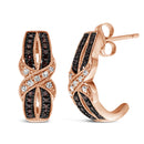 10K Rose Gold 1/3 Cttw White and Brown Diamond Milgrain Criss Cross J-Hoop Earrings (I-J Color, I1-I2 Clarity)-1